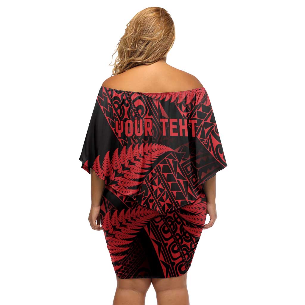New Zealand Rugby Pacific Personalised Off Shoulder Short Dress All Red Maori Pasifika Fern Pattern