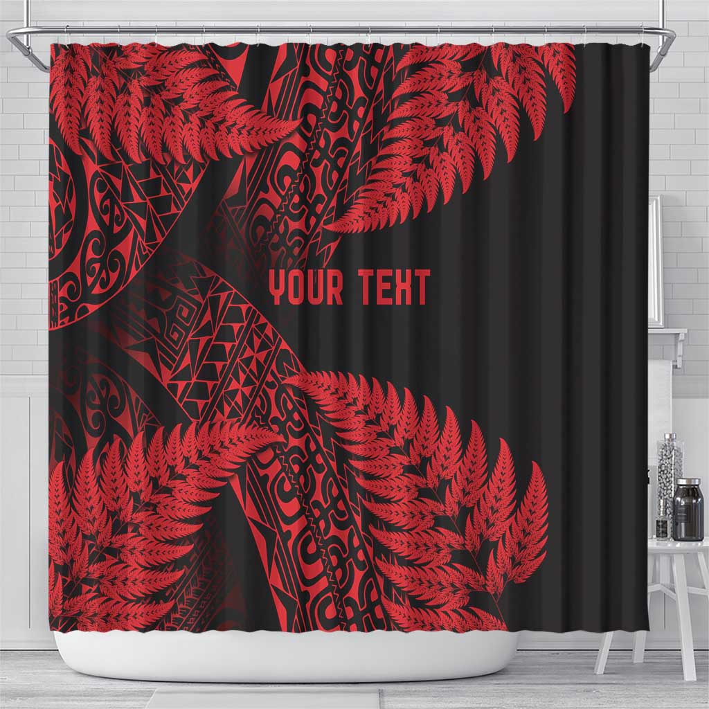New Zealand Rugby Pacific Personalised Shower Curtain All Red Maori Pasifika Fern Pattern