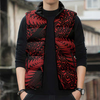 New Zealand Rugby Pacific Personalised Sleeveless Puffer Jacket All Red Maori Pasifika Fern Pattern - Polynesian Pride