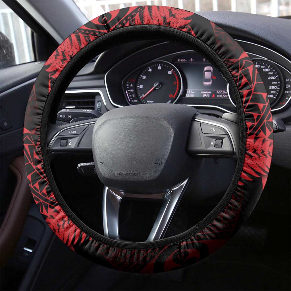 New Zealand Rugby Pacific Steering Wheel Cover All Red Maori Pasifika Fern Pattern