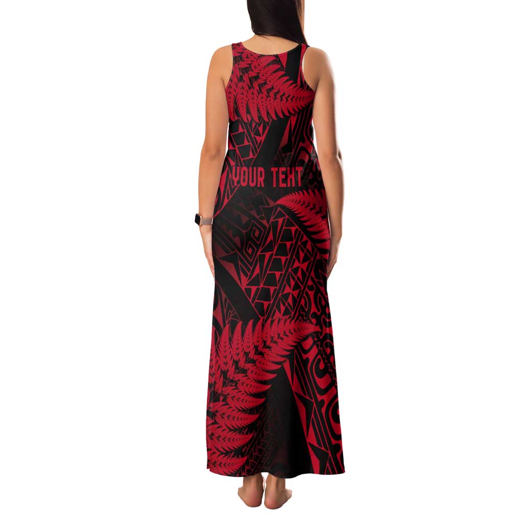New Zealand Rugby Pacific Personalised Tank Maxi Dress All Red Maori Pasifika Fern Pattern