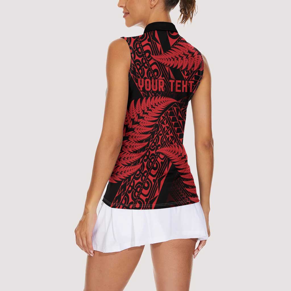 New Zealand Rugby Pacific Personalised Women Sleeveless Polo Shirt All Red Maori Pasifika Fern Pattern