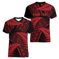 New Zealand Rugby Pacific Personalised Women V-Neck T-Shirt All Red Maori Pasifika Fern Pattern