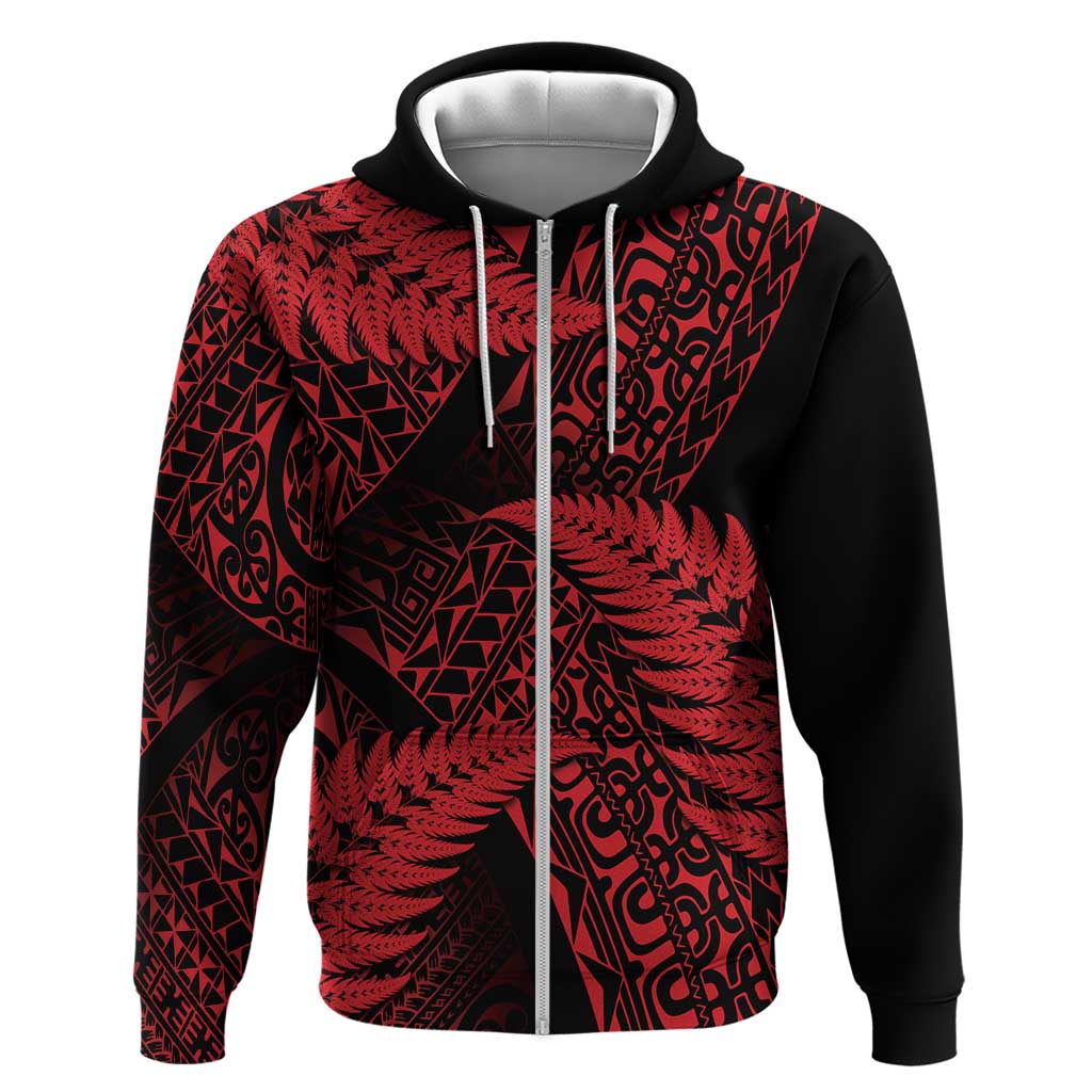 New Zealand Rugby Pacific Personalised Zip Hoodie All Red Maori Pasifika Fern Pattern