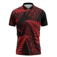 New Zealand Rugby Pacific Personalised Zipper Polo Shirt All Red Maori Pasifika Fern Pattern - Polynesian Pride
