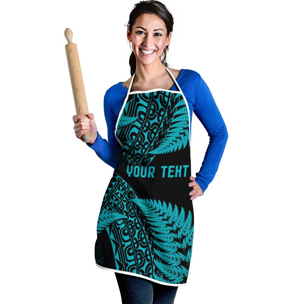 New Zealand Rugby Pacific Personalised Apron All Turquoise Maori Pasifika Fern Pattern - Polynesian Pride