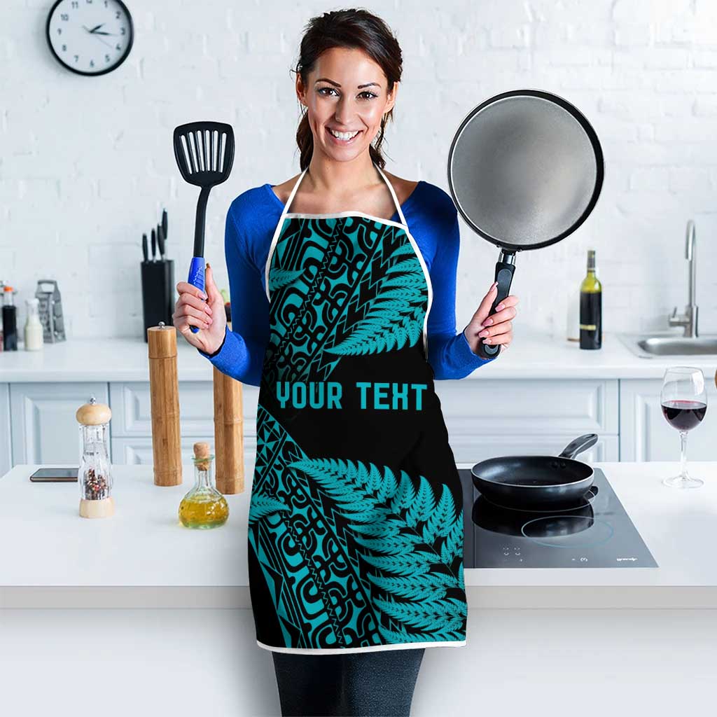New Zealand Rugby Pacific Personalised Apron All Turquoise Maori Pasifika Fern Pattern - Polynesian Pride