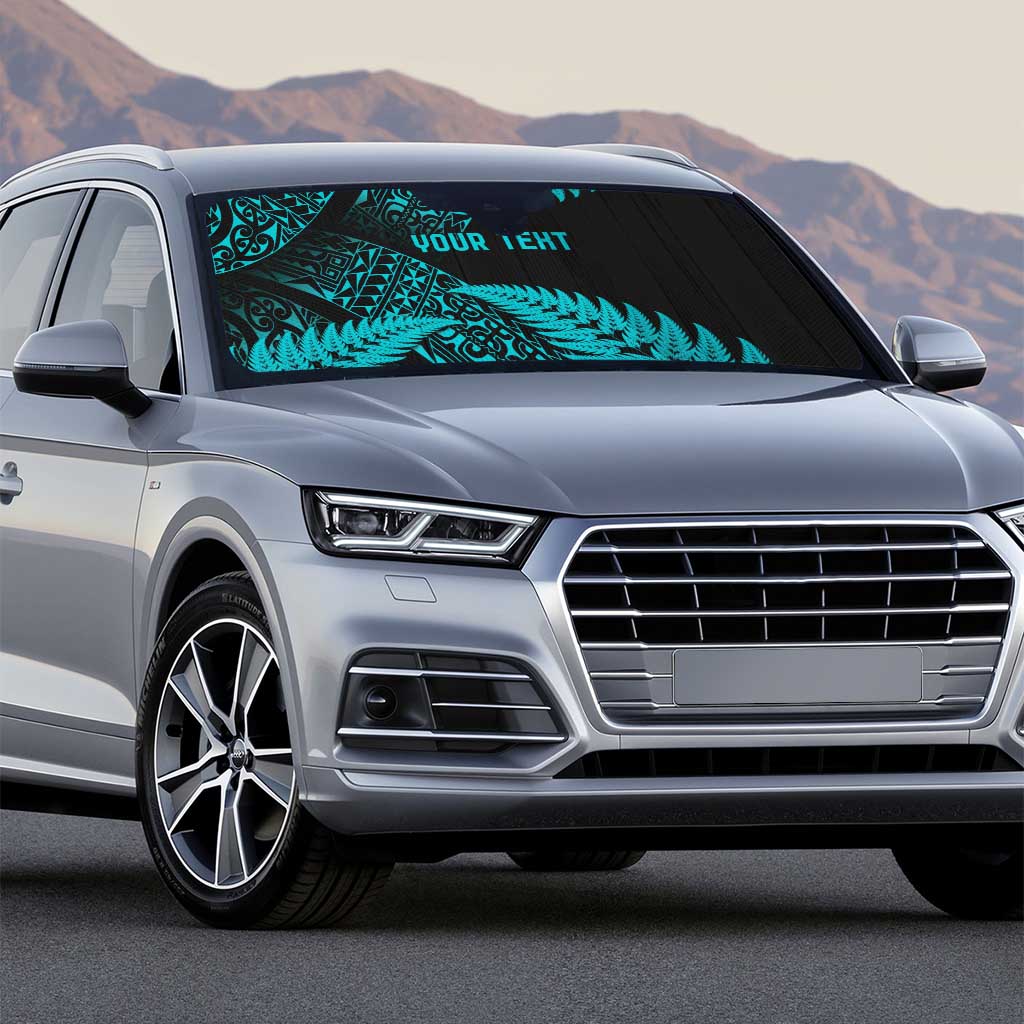 New Zealand Rugby Pacific Personalised Auto Sun Shade All Turquoise Maori Pasifika Fern Pattern - Polynesian Pride