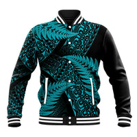 New Zealand Rugby Pacific Personalised Baseball Jacket All Turquoise Maori Pasifika Fern Pattern