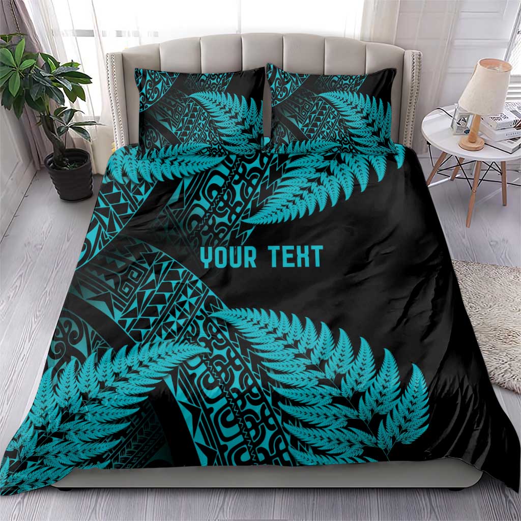 New Zealand Rugby Pacific Personalised Bedding Set All Turquoise Maori Pasifika Fern Pattern