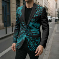 New Zealand Rugby Pacific Personalised Blazer All Turquoise Maori Pasifika Fern Pattern - Polynesian Pride