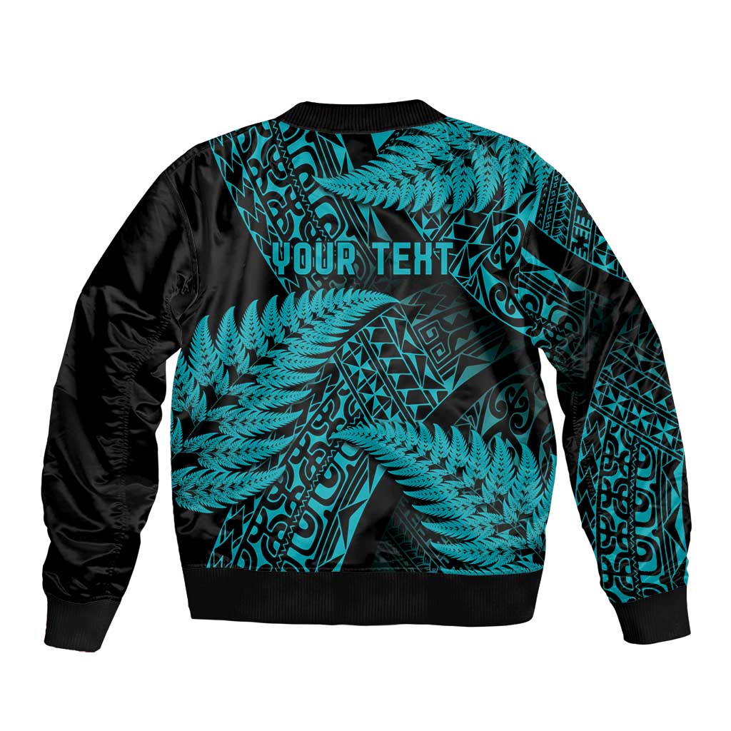 New Zealand Rugby Pacific Personalised Bomber Jacket All Turquoise Maori Pasifika Fern Pattern