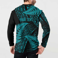 New Zealand Rugby Pacific Personalised Button Sweatshirt All Turquoise Maori Pasifika Fern Pattern