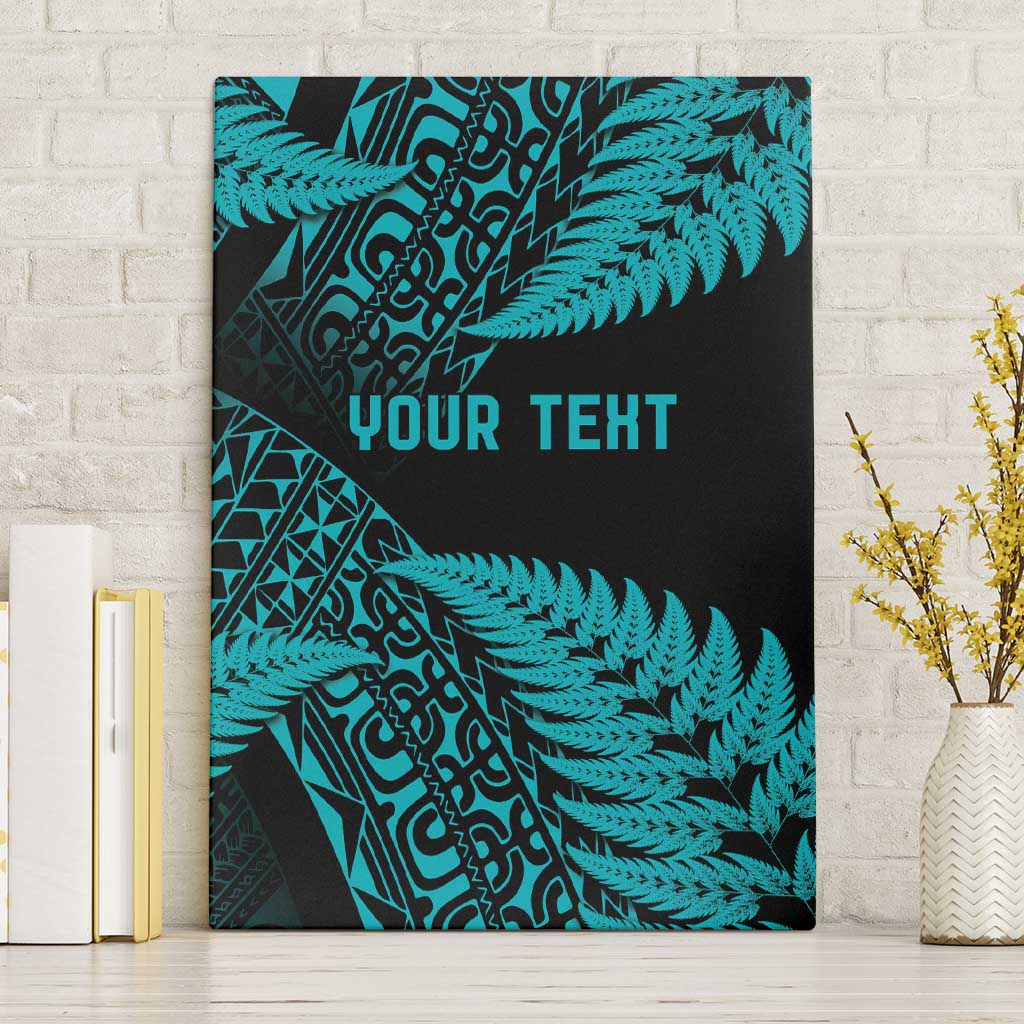 New Zealand Rugby Pacific Personalised Canvas Wall Art All Turquoise Maori Pasifika Fern Pattern