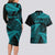New Zealand Rugby Pacific Personalised Couples Matching Long Sleeve Bodycon Dress and Hawaiian Shirt All Turquoise Maori Pasifika Fern Pattern