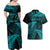 New Zealand Rugby Pacific Personalised Couples Matching Off Shoulder Maxi Dress and Hawaiian Shirt All Turquoise Maori Pasifika Fern Pattern