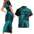 New Zealand Rugby Pacific Personalised Couples Matching Short Sleeve Bodycon Dress and Hawaiian Shirt All Turquoise Maori Pasifika Fern Pattern