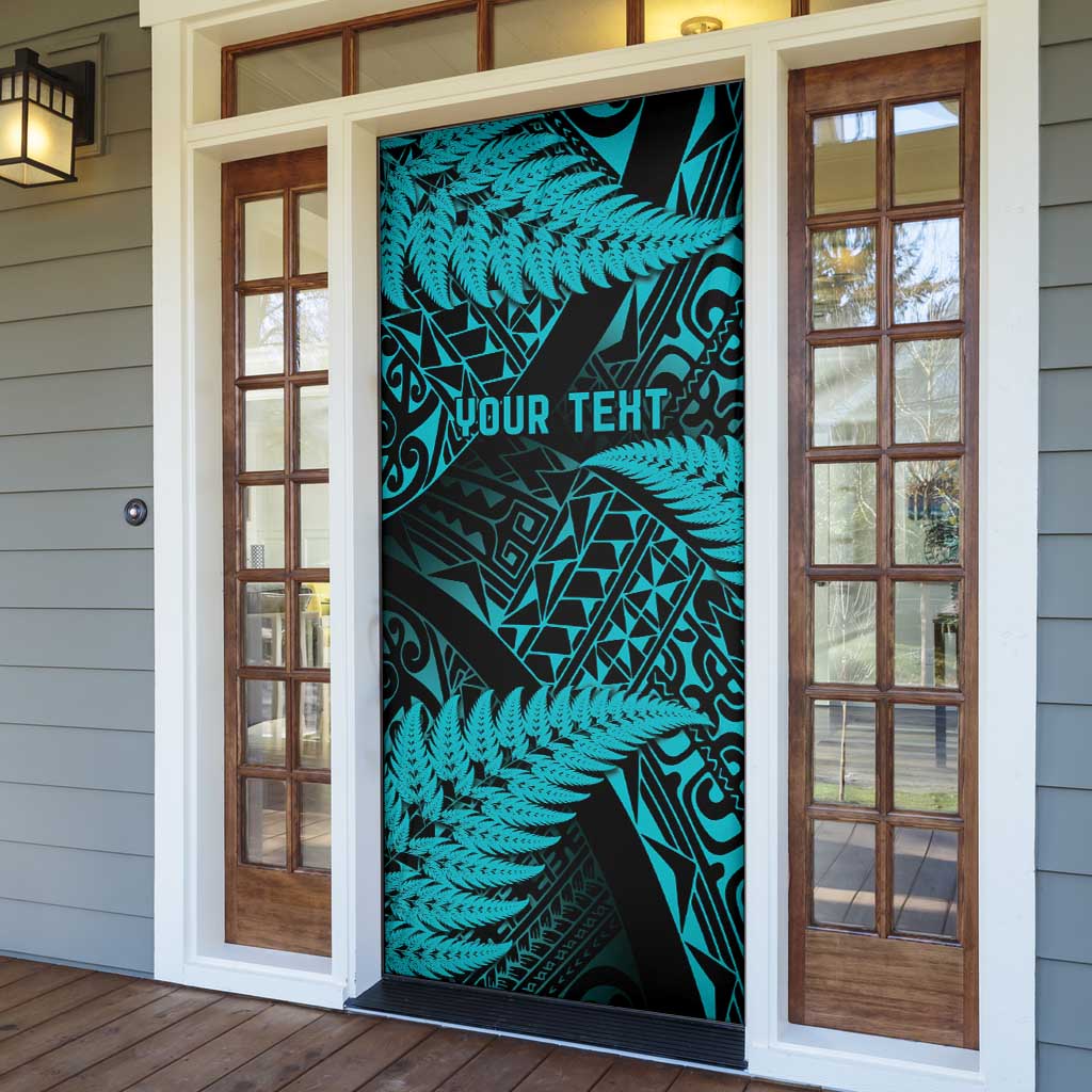 New Zealand Rugby Pacific Personalised Door Cover All Turquoise Maori Pasifika Fern Pattern - Polynesian Pride