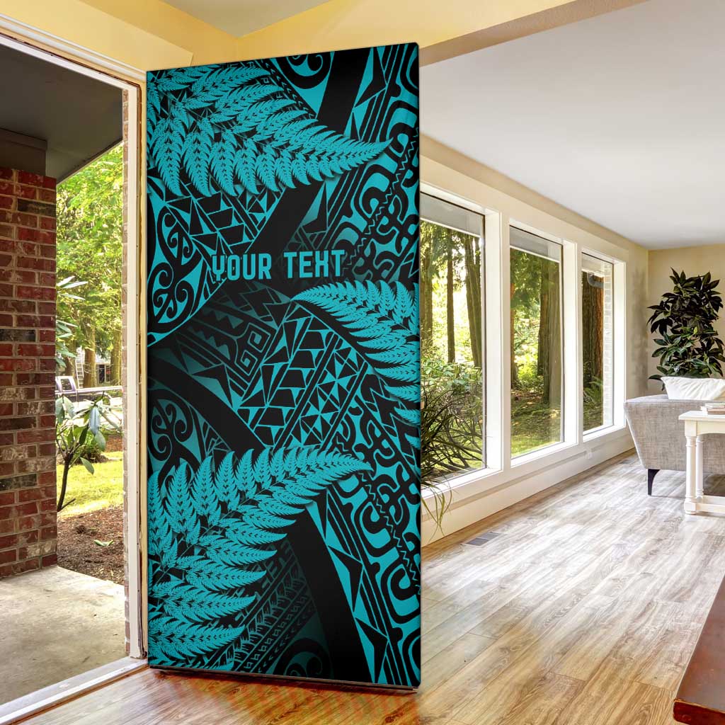 New Zealand Rugby Pacific Personalised Door Cover All Turquoise Maori Pasifika Fern Pattern - Polynesian Pride