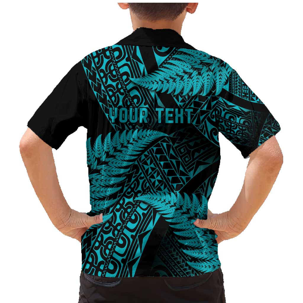 New Zealand Rugby Pacific Personalised Family Matching Mermaid Dress and Hawaiian Shirt All Turquoise Maori Pasifika Fern Pattern