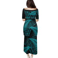 New Zealand Rugby Pacific Personalised Family Matching Puletasi and Hawaiian Shirt All Turquoise Maori Pasifika Fern Pattern
