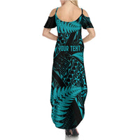 New Zealand Rugby Pacific Personalised Family Matching Summer Maxi Dress and Hawaiian Shirt All Turquoise Maori Pasifika Fern Pattern
