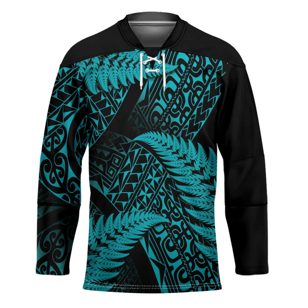 New Zealand Rugby Pacific Personalised Hockey Jersey All Turquoise Maori Pasifika Fern Pattern - Polynesian Pride