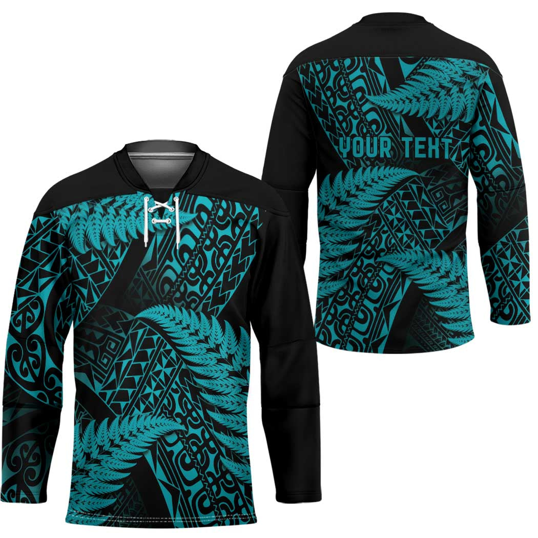 New Zealand Rugby Pacific Personalised Hockey Jersey All Turquoise Maori Pasifika Fern Pattern - Polynesian Pride