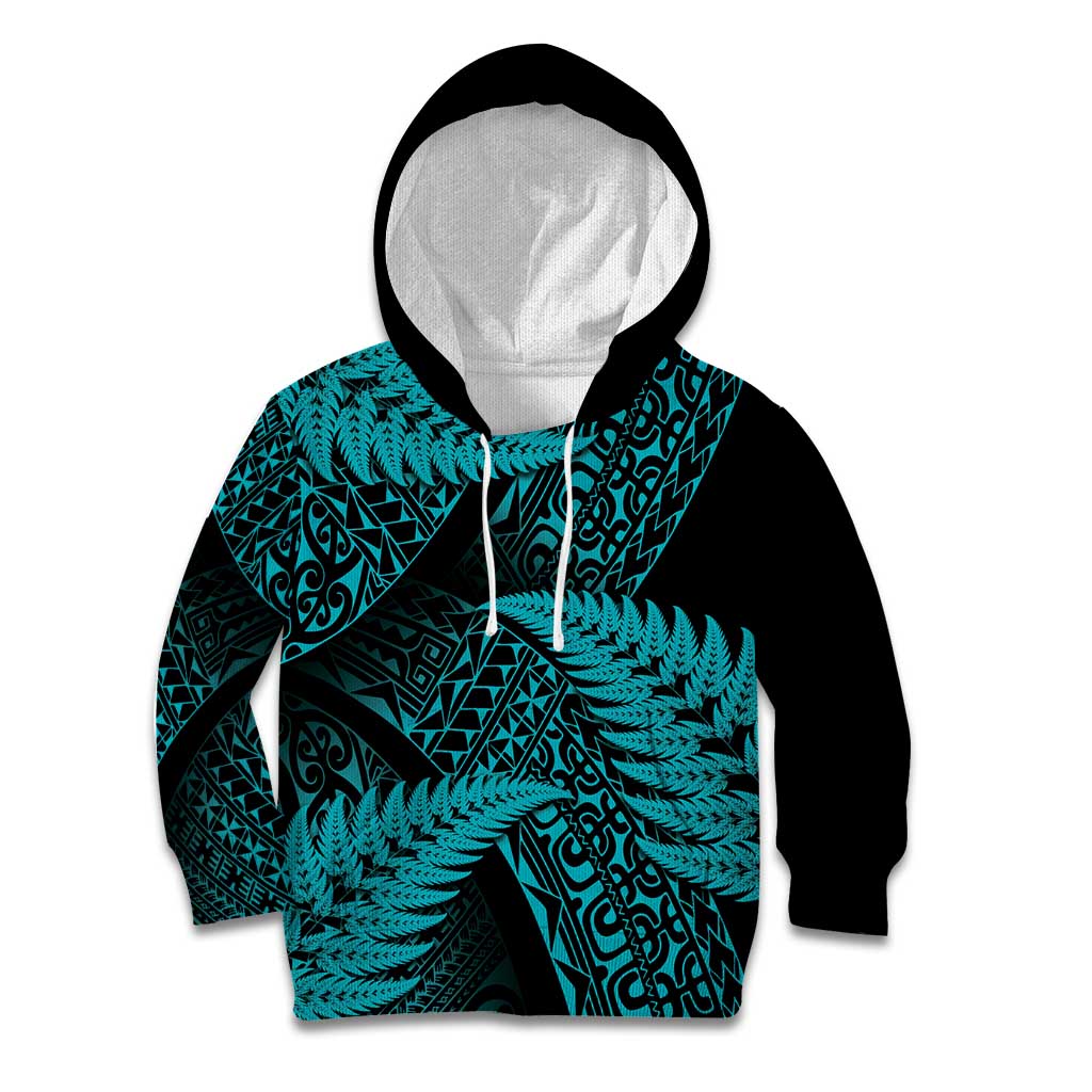 New Zealand Rugby Pacific Personalised Kid Hoodie All Turquoise Maori Pasifika Fern Pattern