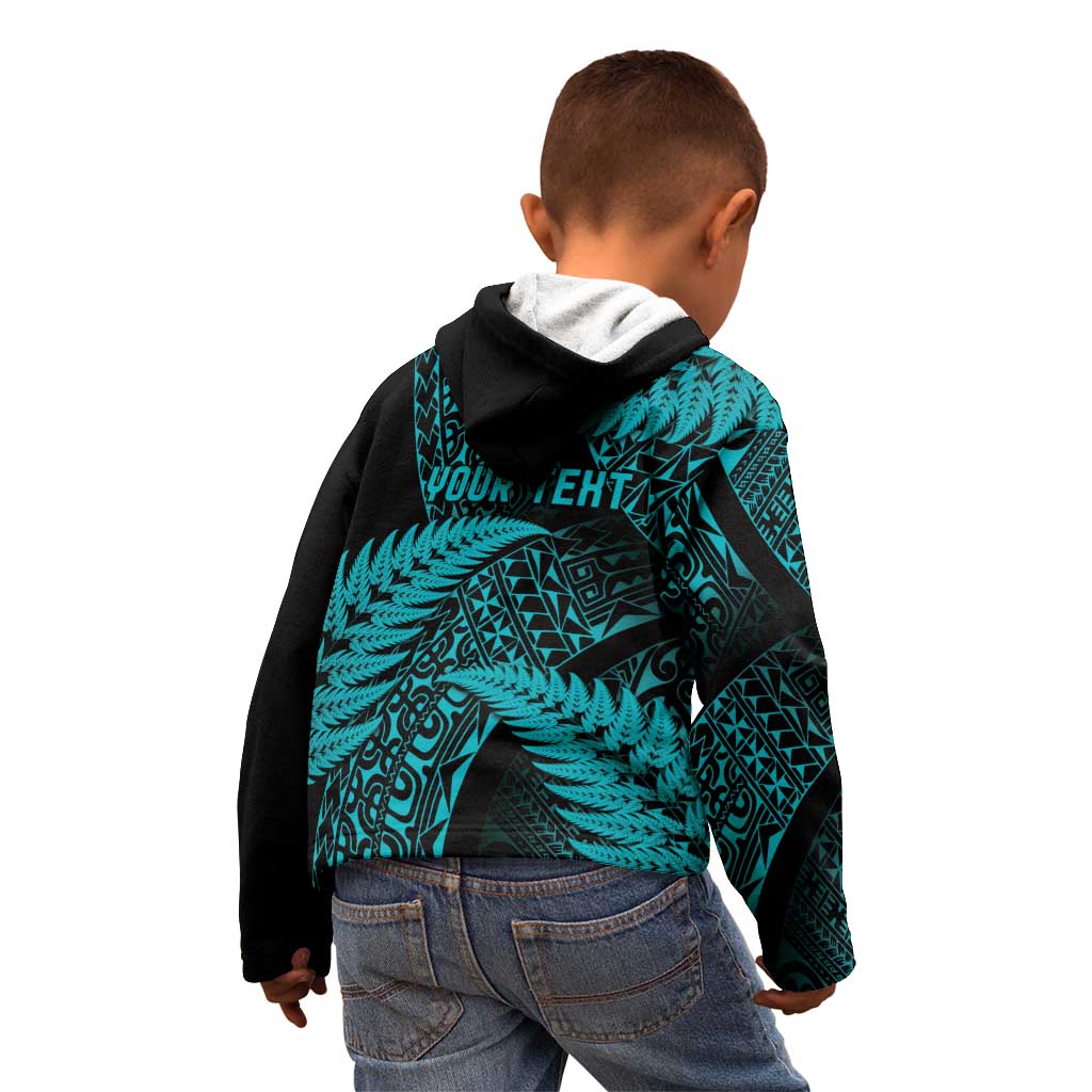 New Zealand Rugby Pacific Personalised Kid Hoodie All Turquoise Maori Pasifika Fern Pattern