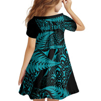 New Zealand Rugby Pacific Personalised Kid Short Sleeve Dress All Turquoise Maori Pasifika Fern Pattern