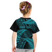 New Zealand Rugby Pacific Personalised Kid T Shirt All Turquoise Maori Pasifika Fern Pattern