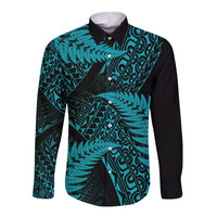 New Zealand Rugby Pacific Personalised Long Sleeve Button Shirt All Turquoise Maori Pasifika Fern Pattern
