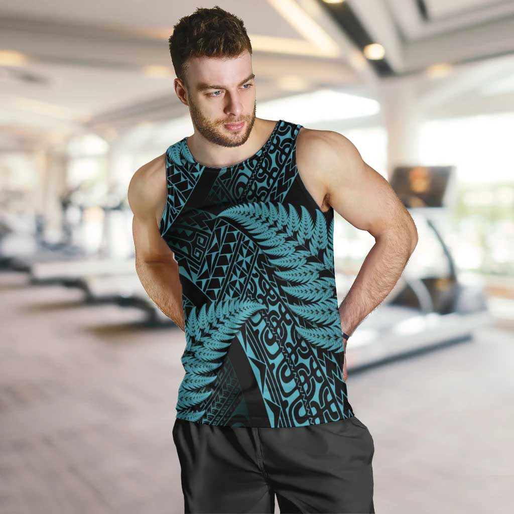 New Zealand Rugby Pacific Personalised Men Tank Top All Turquoise Maori Pasifika Fern Pattern