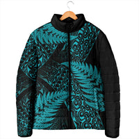 New Zealand Rugby Pacific Personalised Padded Jacket All Turquoise Maori Pasifika Fern Pattern - Polynesian Pride