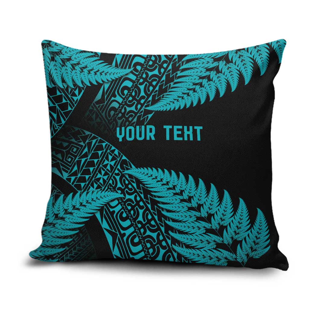 New Zealand Rugby Pacific Personalised Pillow Cover All Turquoise Maori Pasifika Fern Pattern - Polynesian Pride