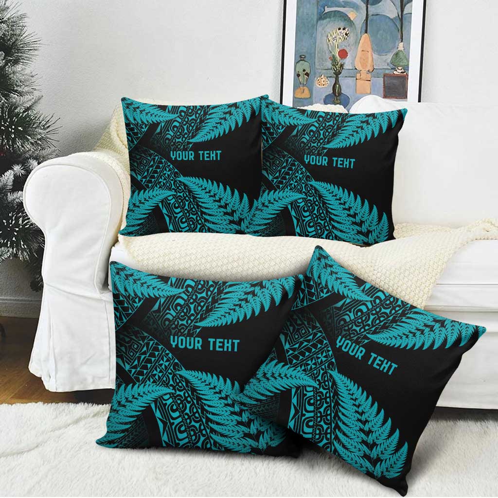 New Zealand Rugby Pacific Personalised Pillow Cover All Turquoise Maori Pasifika Fern Pattern - Polynesian Pride