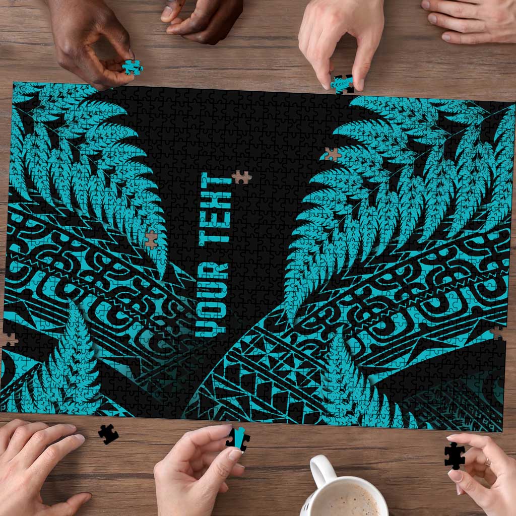 New Zealand Rugby Pacific Personalised Puzzle All Turquoise Maori Pasifika Fern Pattern - Polynesian Pride