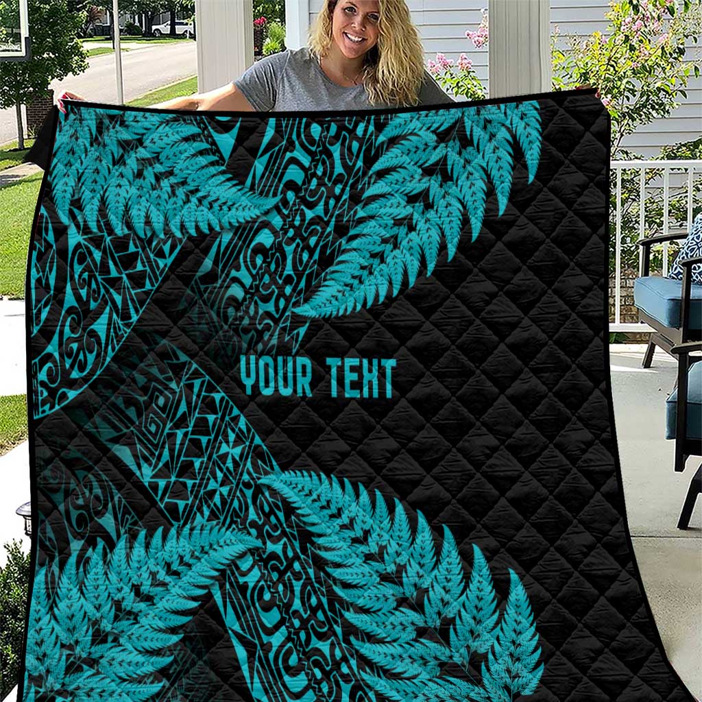 New Zealand Rugby Pacific Personalised Quilt All Turquoise Maori Pasifika Fern Pattern