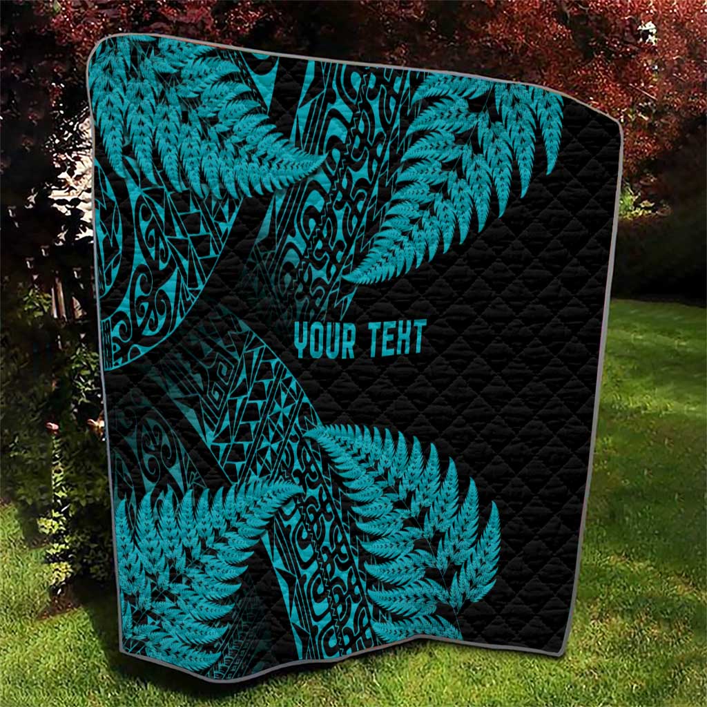 New Zealand Rugby Pacific Personalised Quilt All Turquoise Maori Pasifika Fern Pattern