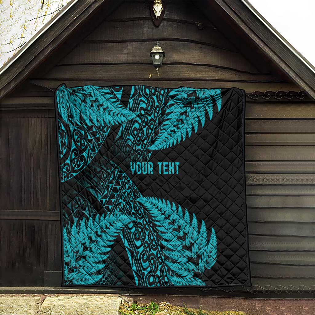 New Zealand Rugby Pacific Personalised Quilt All Turquoise Maori Pasifika Fern Pattern