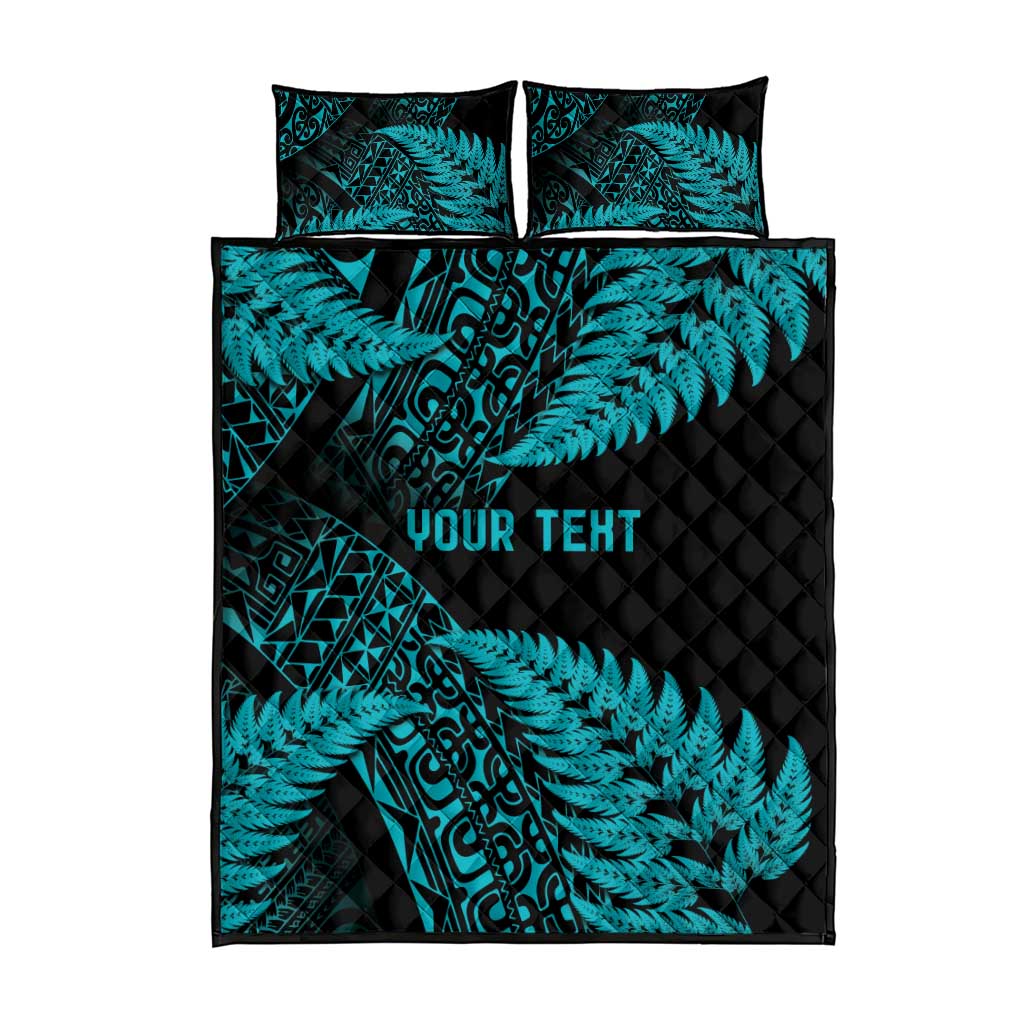 New Zealand Rugby Pacific Personalised Quilt Bed Set All Turquoise Maori Pasifika Fern Pattern