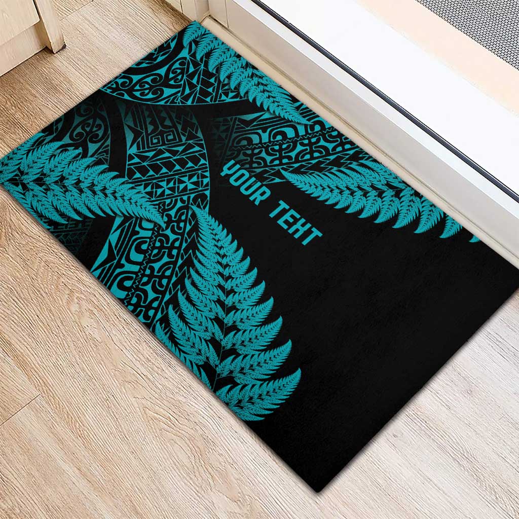 New Zealand Rugby Pacific Personalised Rubber Doormat All Turquoise Maori Pasifika Fern Pattern