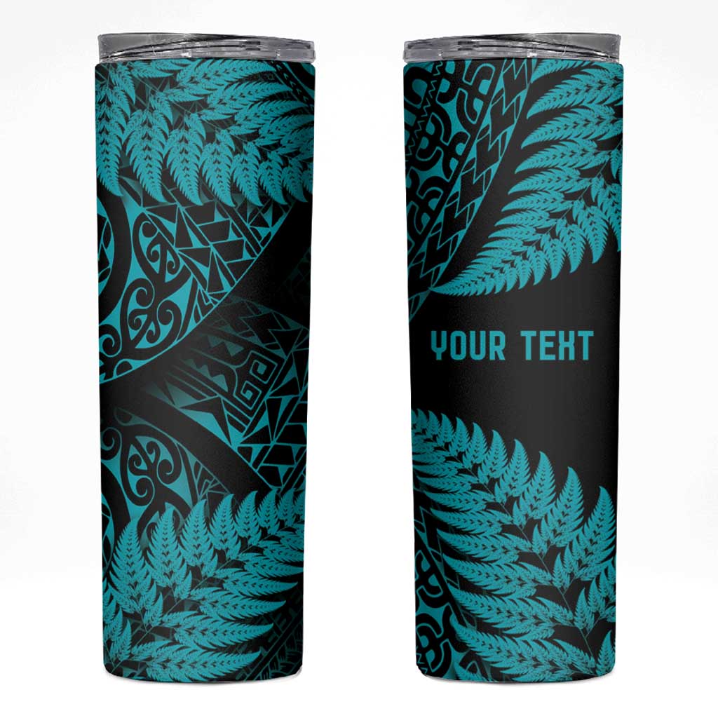 New Zealand Rugby Pacific Personalised Skinny Tumbler All Turquoise Maori Pasifika Fern Pattern