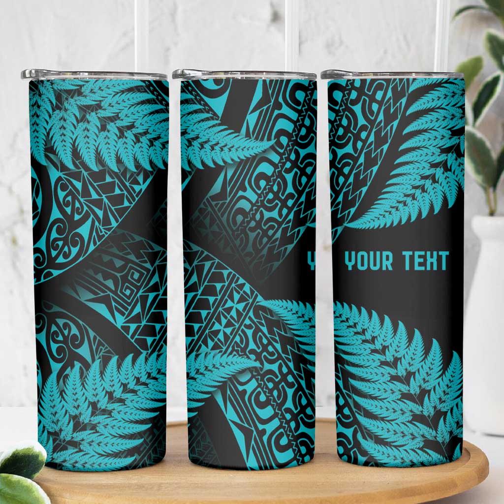 New Zealand Rugby Pacific Personalised Skinny Tumbler All Turquoise Maori Pasifika Fern Pattern