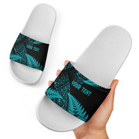 New Zealand Rugby Pacific Personalised Slide Sandals All Turquoise Maori Pasifika Fern Pattern - Polynesian Pride