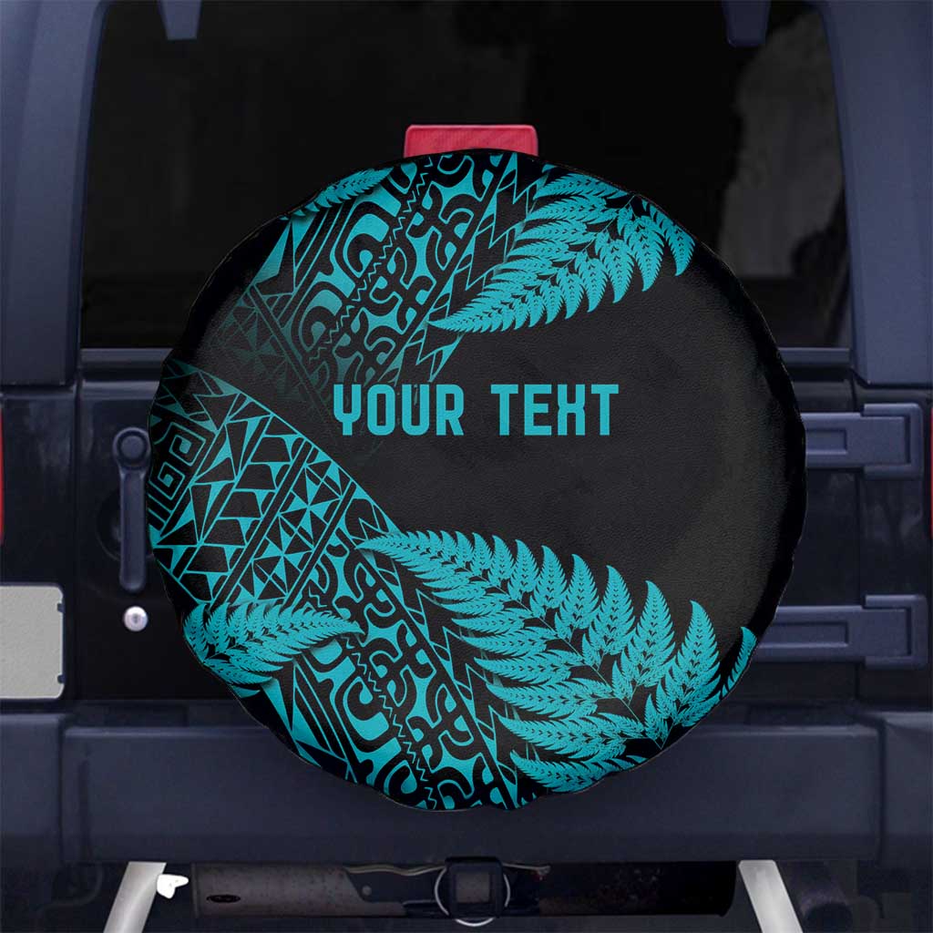 New Zealand Rugby Pacific Personalised Spare Tire Cover All Turquoise Maori Pasifika Fern Pattern