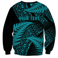 New Zealand Rugby Pacific Personalised Sweatshirt All Turquoise Maori Pasifika Fern Pattern