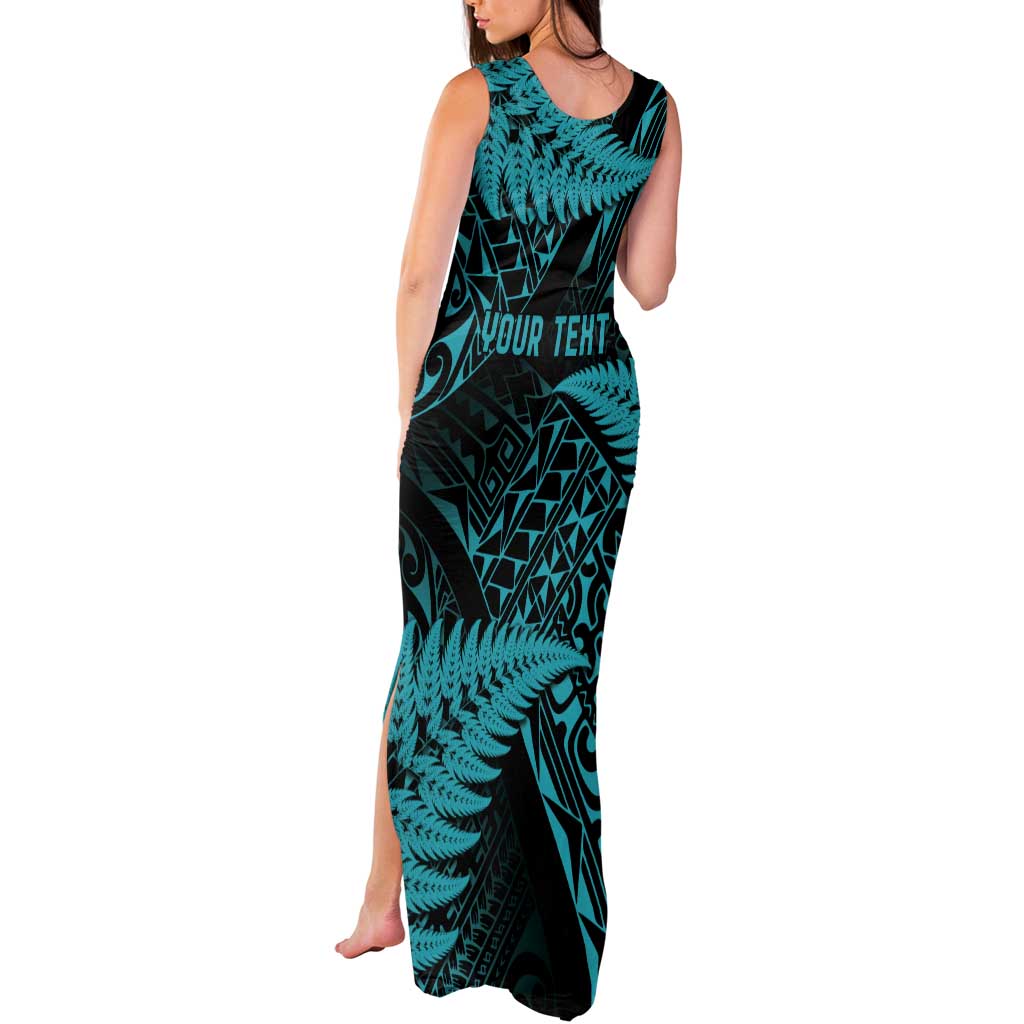 New Zealand Rugby Pacific Personalised Tank Maxi Dress All Turquoise Maori Pasifika Fern Pattern