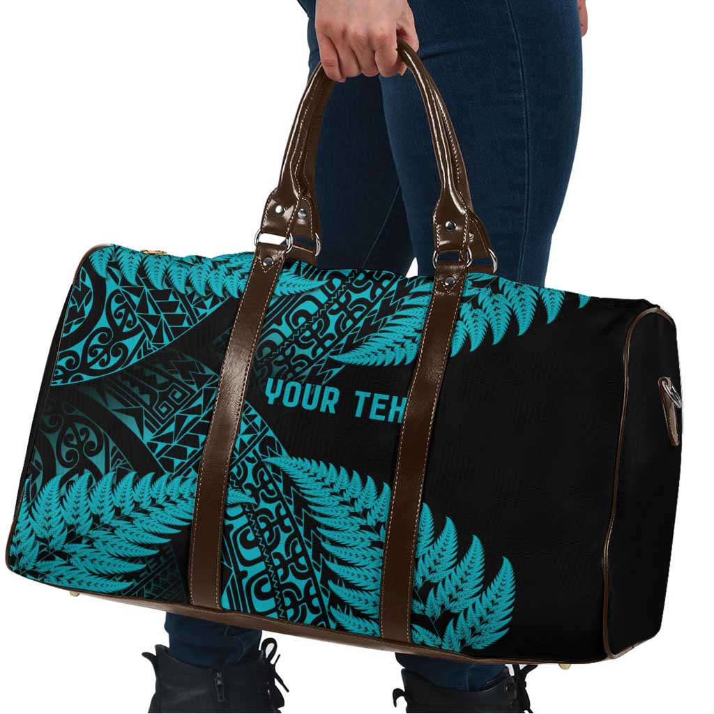 New Zealand Rugby Pacific Personalised Travel Bag All Turquoise Maori Pasifika Fern Pattern - Polynesian Pride